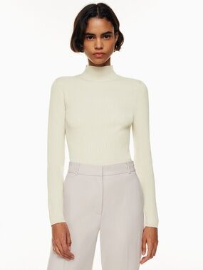 Babaton Ribbed Mock Neck Top Cream Long Sleeve Size M Minimalist Basic